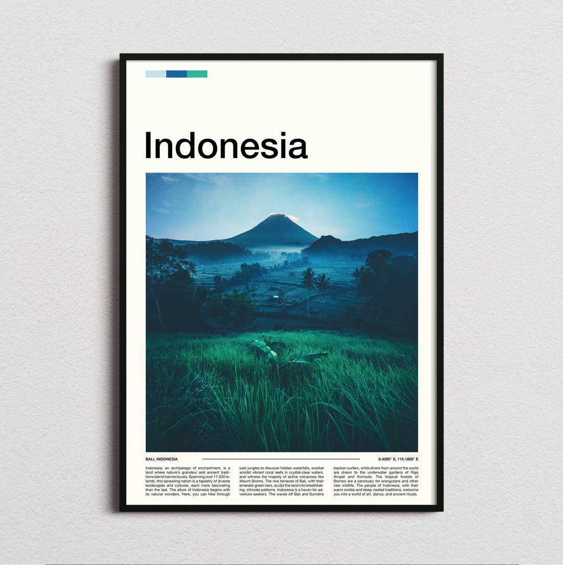 Indonesia Volcano At Dusk Travel Print framed and photographed straight on
