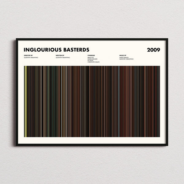 Inglourious Basterds Movie Barcode Poster framed and photographed straight on