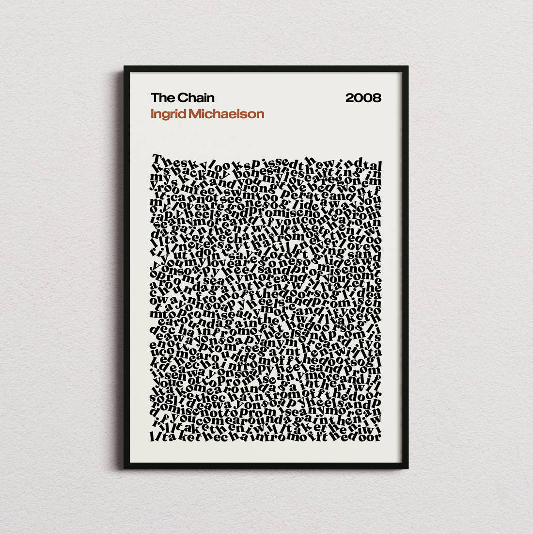 Ingrid Michaelson The Chain Lyric Print in the cream colourway, framed
