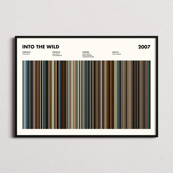 Into The Wild Movie Barcode Poster framed and photographed straight on