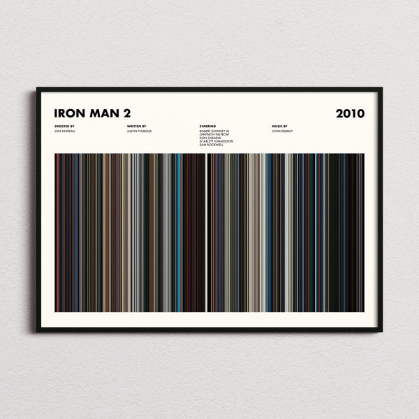 Iron Man 2 Movie Barcode Poster framed and photographed straight on