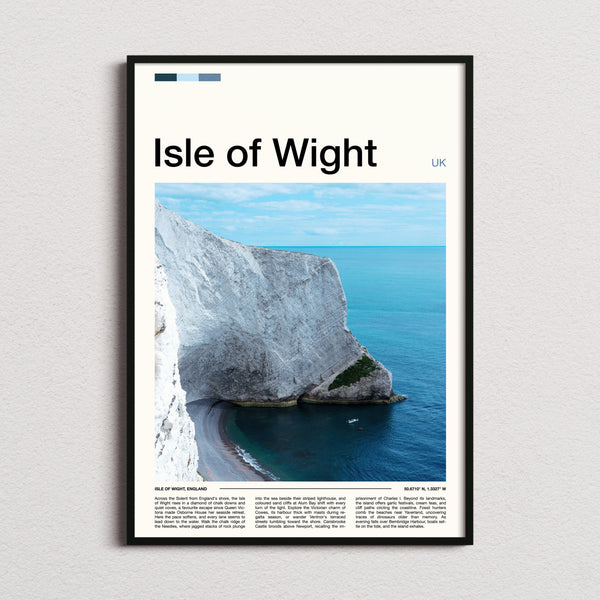Isle of Wight Chalk Cliff Coastline Travel Print framed and photographed straight on