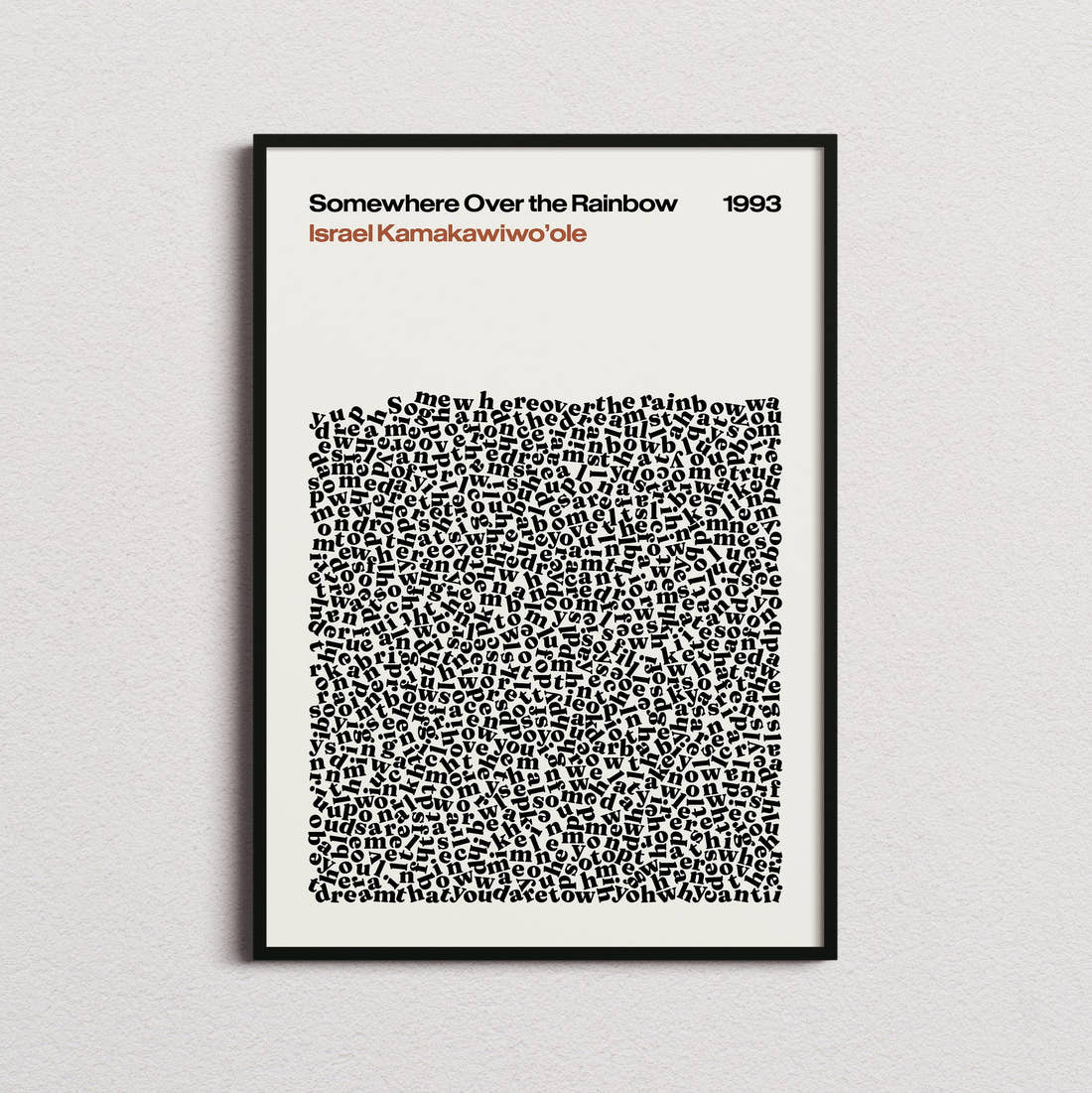 Somewhere Over the Rainbow by Israel Kamakawiwo'ole lyric print in cream