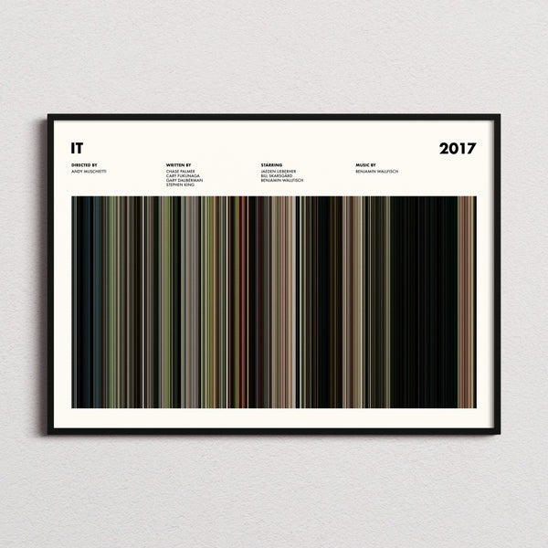 It Movie Barcode Poster framed and photographed straight on