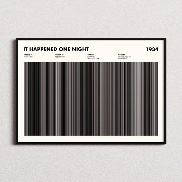 It Happened One Night Movie Barcode Poster framed and photographed straight on