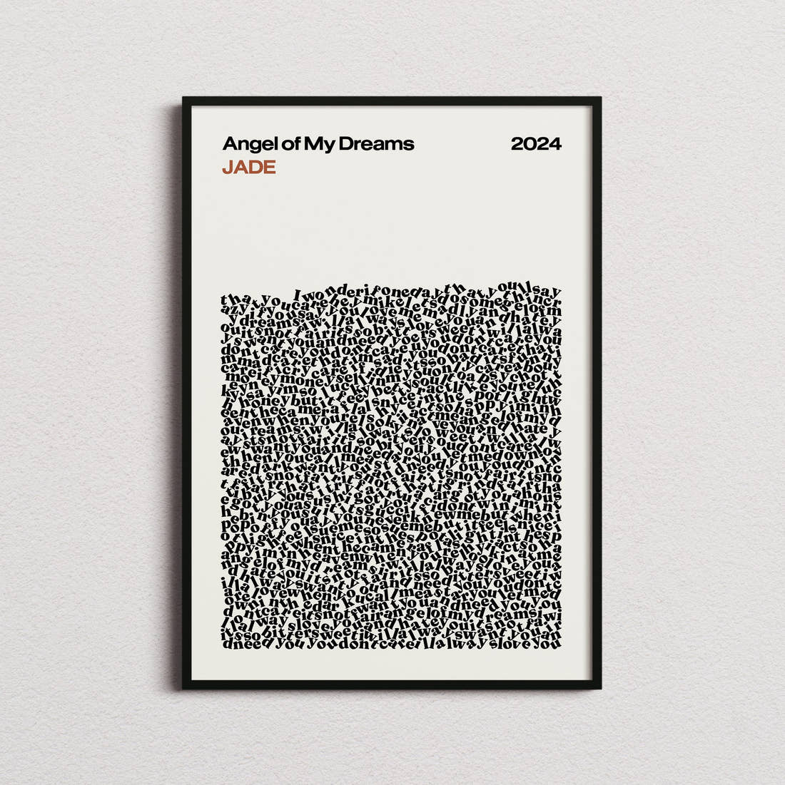 JADE Angel of My Dreams Lyric Print in the cream colourway, framed