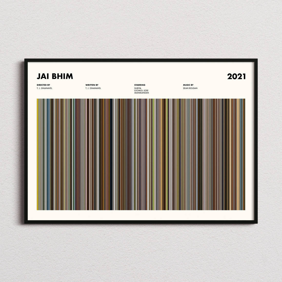 Jai Bhim Movie Barcode Poster framed and photographed straight on