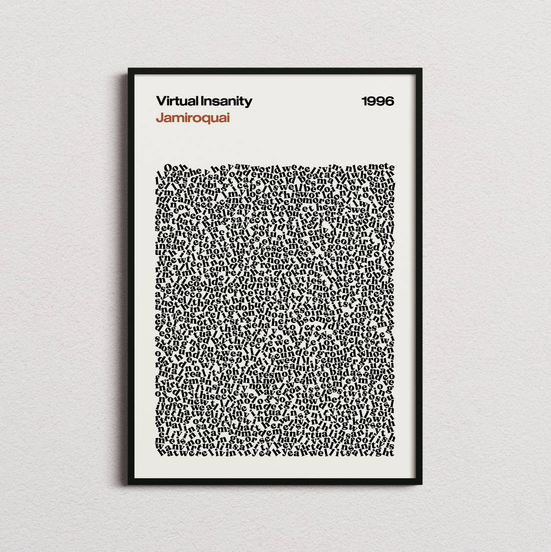 Jamiroquai Virtual Insanity Lyric Print in the cream colourway, framed
