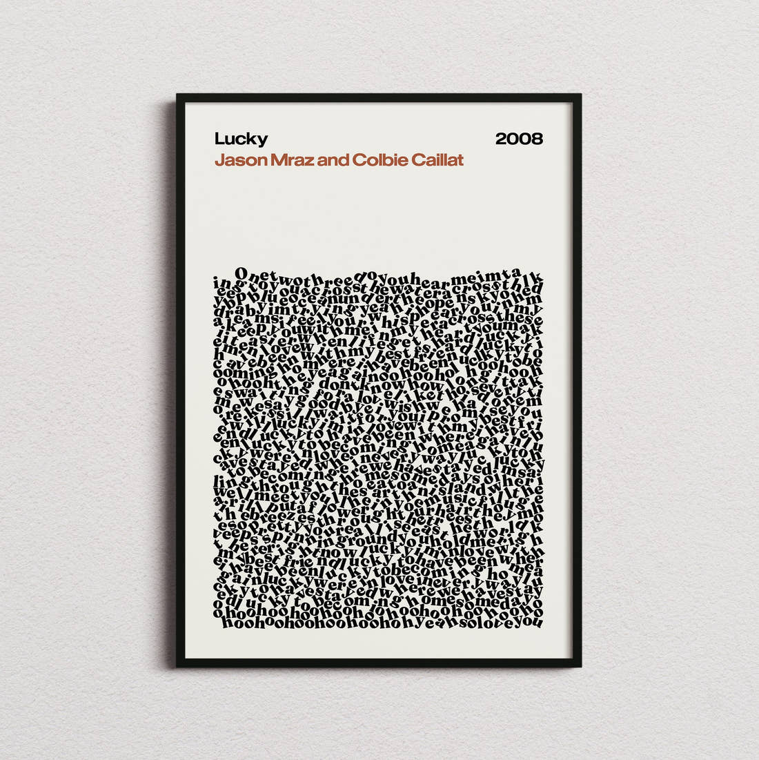 Jason Mraz and Colbie Caillat Lucky Lyric Print in the cream colourway, framed