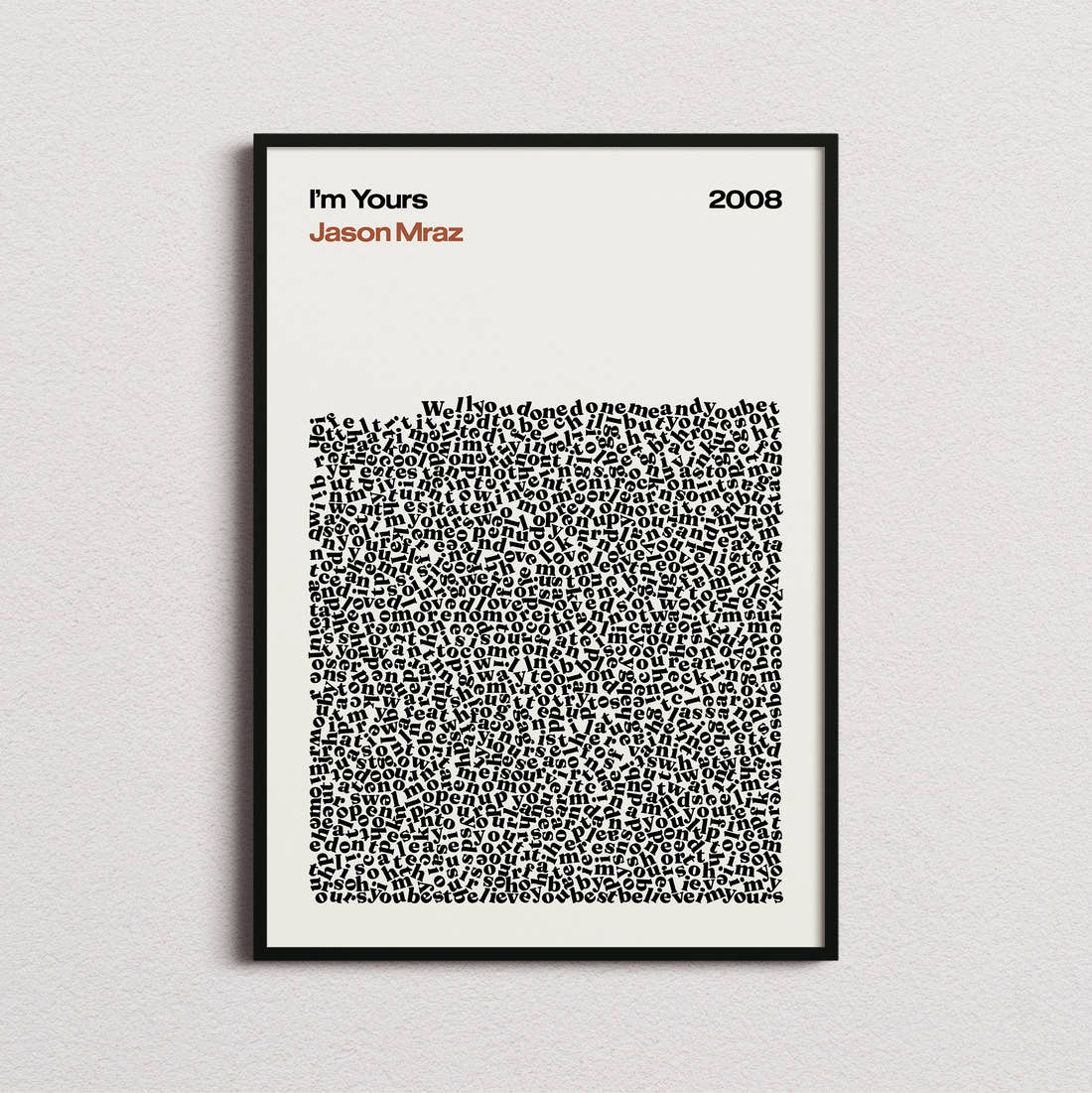 Jason Mraz I'm Yours Lyric Print in the cream colourway, framed