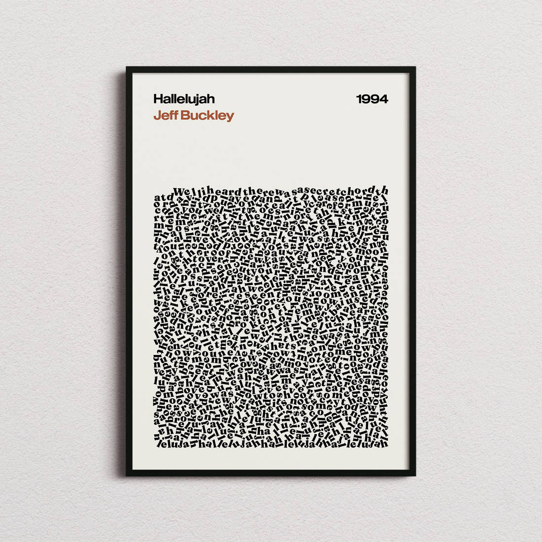 Jeff Buckley Hallelujah Lyric Print in the cream colourway, framed