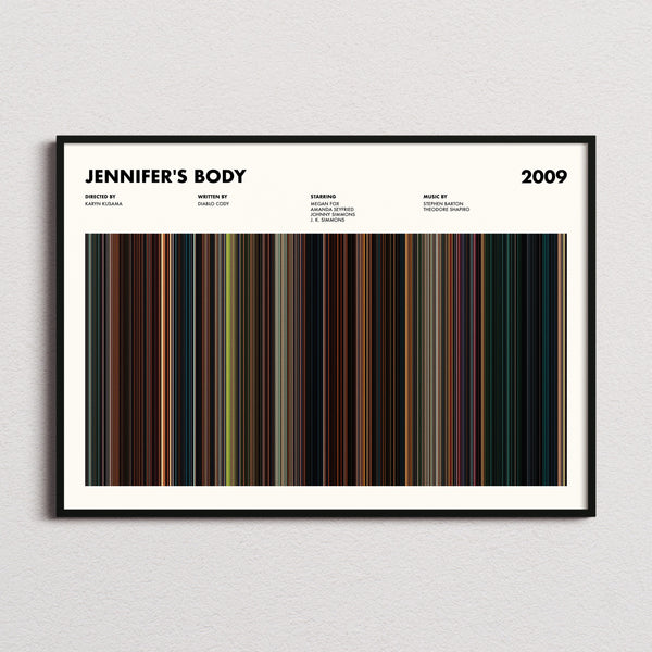 Jennifer's Body Movie Barcode Poster framed and photographed straight on