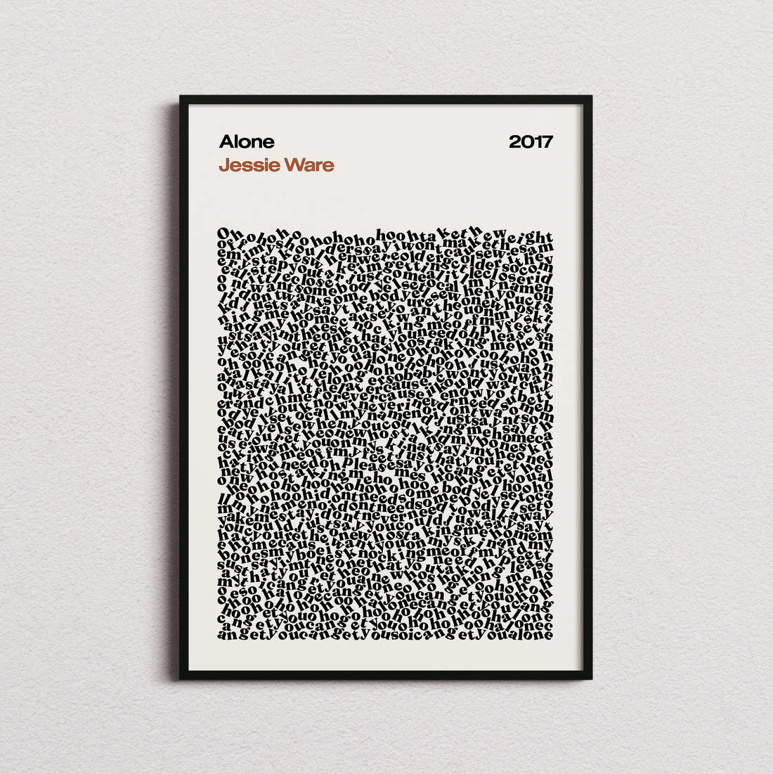 Jessie Ware Alone Lyric Print in the cream colourway, framed