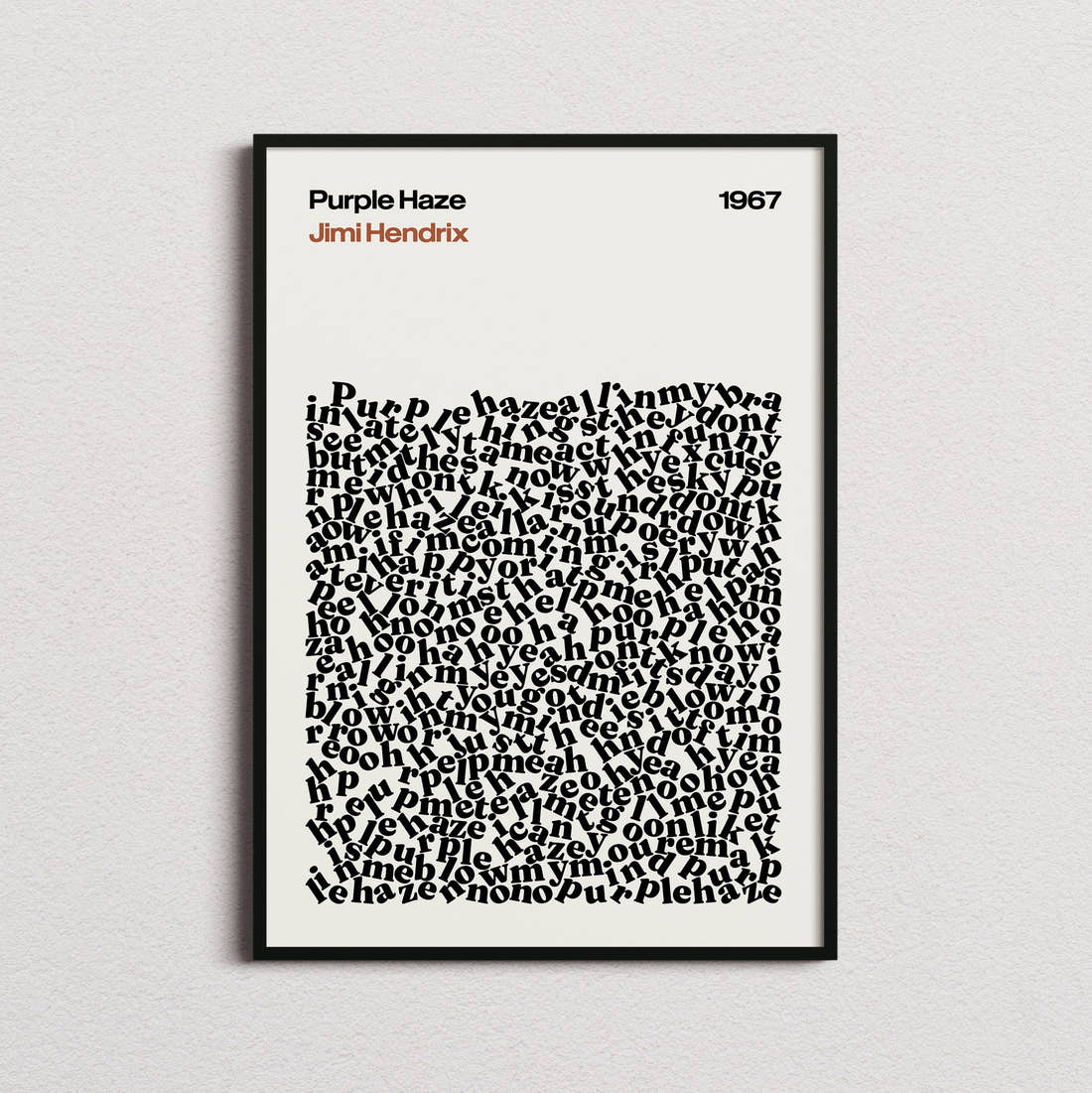 Jimi Hendrix Purple Haze Lyric Print in the cream colourway, framed