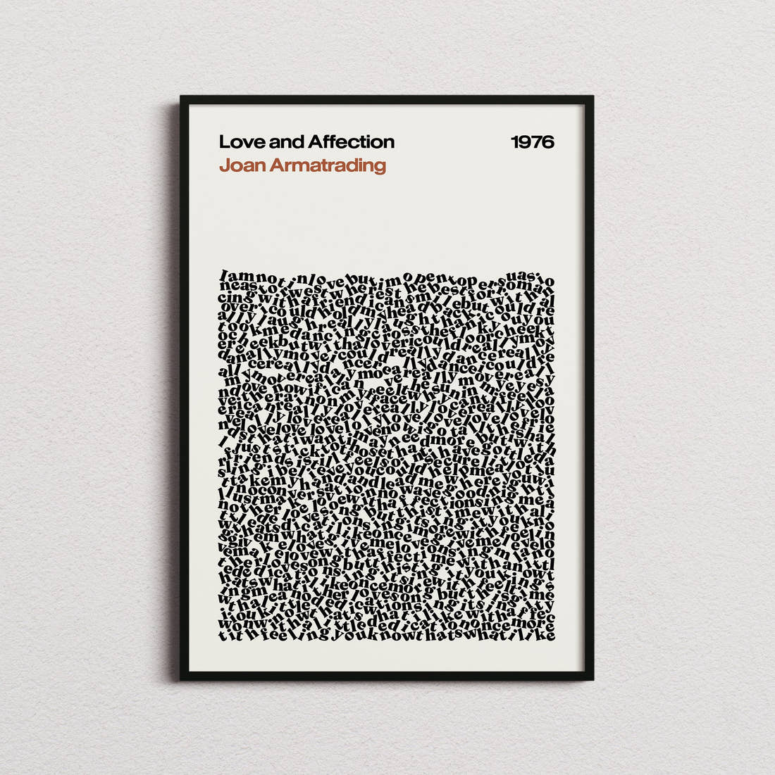 Joan Armatrading Love and Affection Lyric Print in the cream colourway, framed