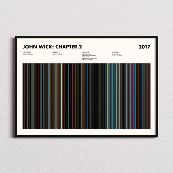 John Wick Chapter 2 Movie Barcode Poster framed and photographed straight on