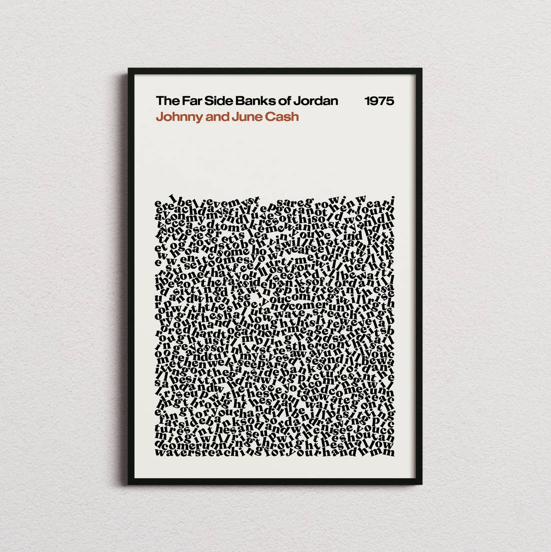 Johnny and June Cash The Far Side Banks of Jordan Lyric Print in the cream colourway, framed
