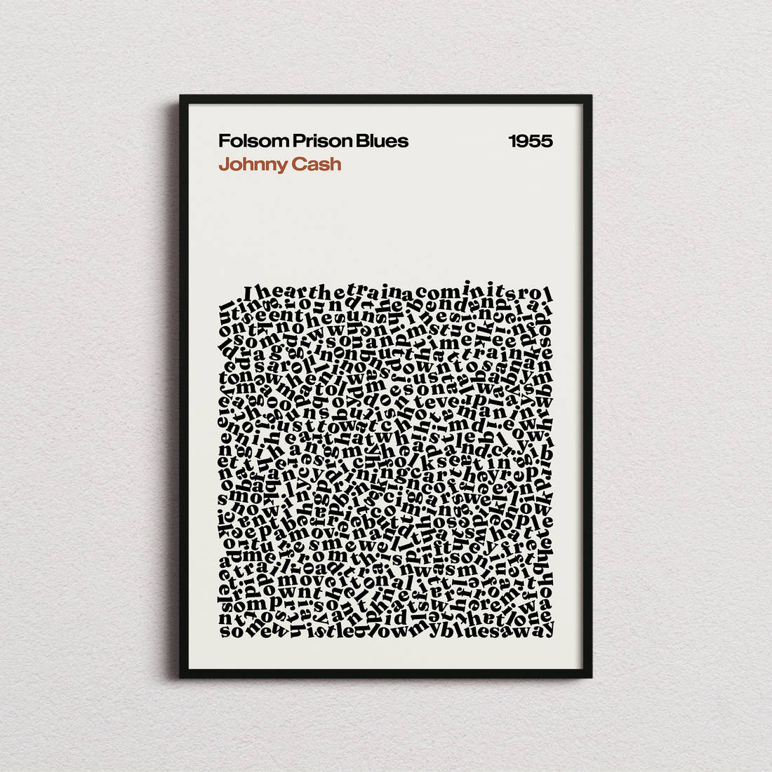 Johnny Cash Folsom Prison Blues Lyric Print in the cream colourway, framed