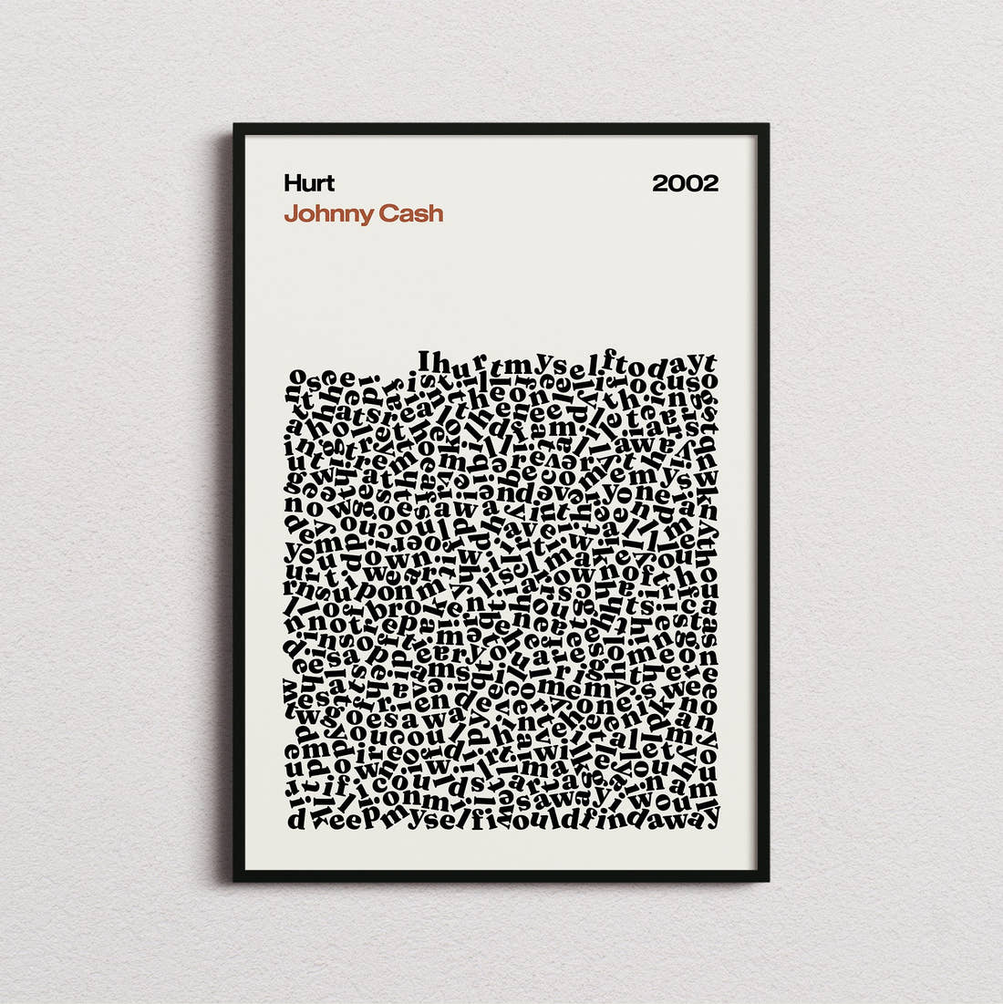 Johnny Cash Hurt Lyric Print in the cream colourway, framed