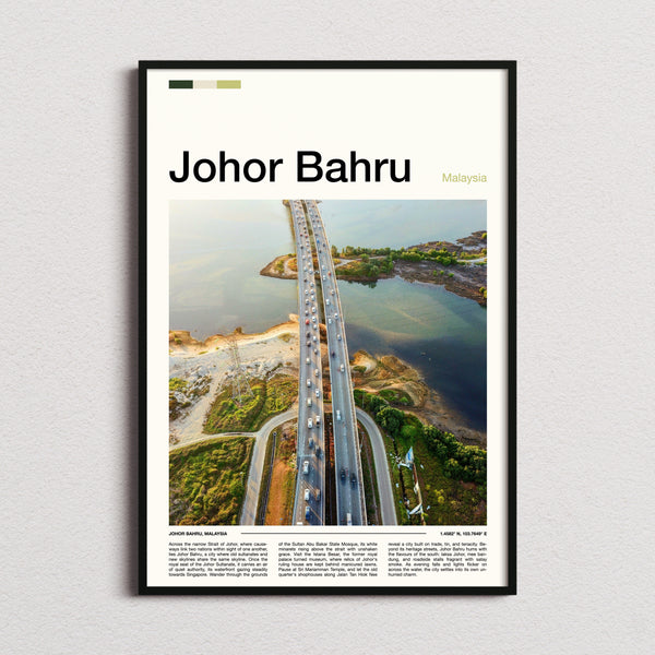 Johor Bahru Aerial Causeway View Travel Print framed and photographed straight on