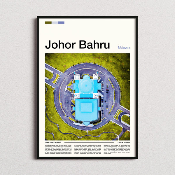 Johor Bahru Aerial Mosque View Travel Print framed and photographed straight on