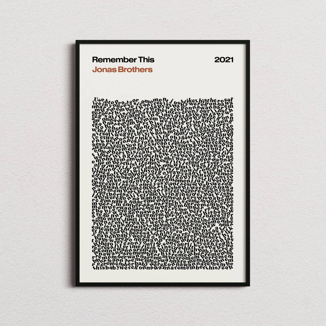 Jonas Brothers Remember This Lyric Print in the cream colourway, framed