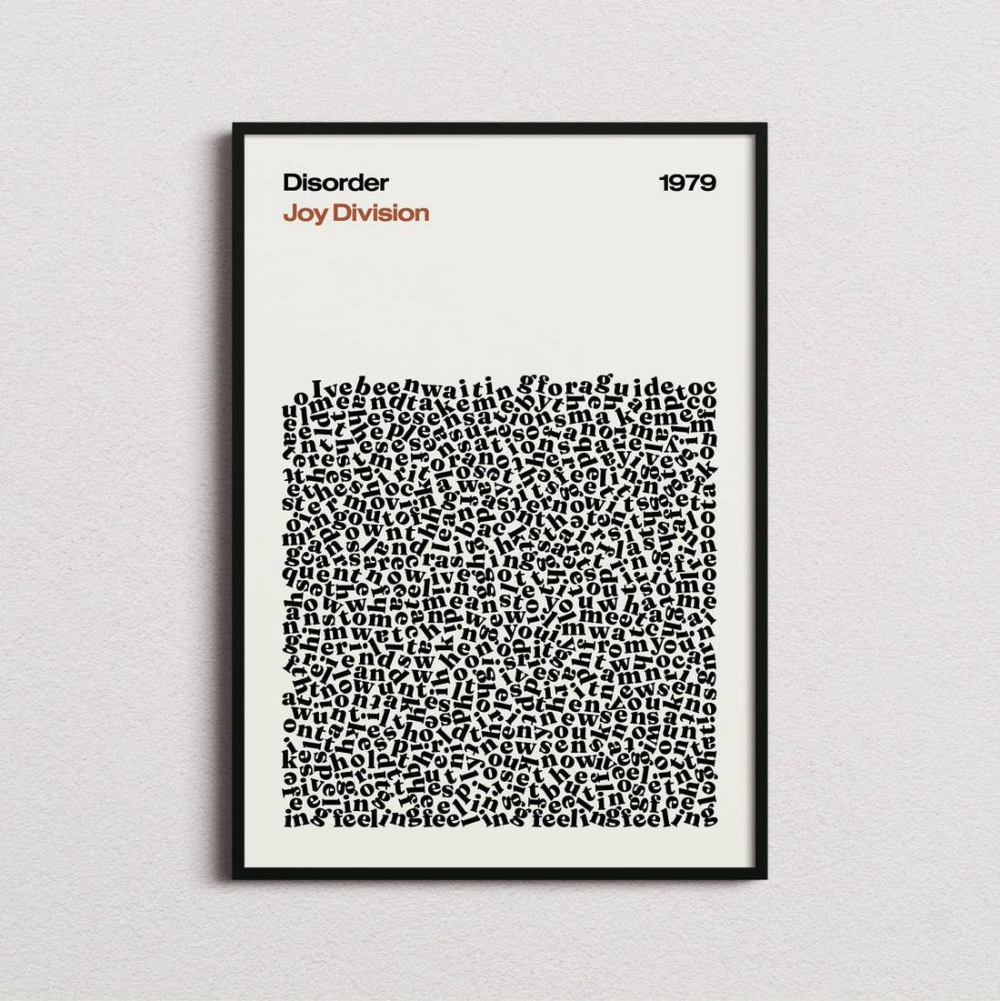 Joy Division Disorder Lyric Print in the cream colourway, framed