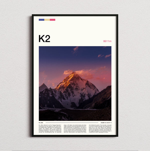 K2 - Alpenglow On Peaks - Travel Print