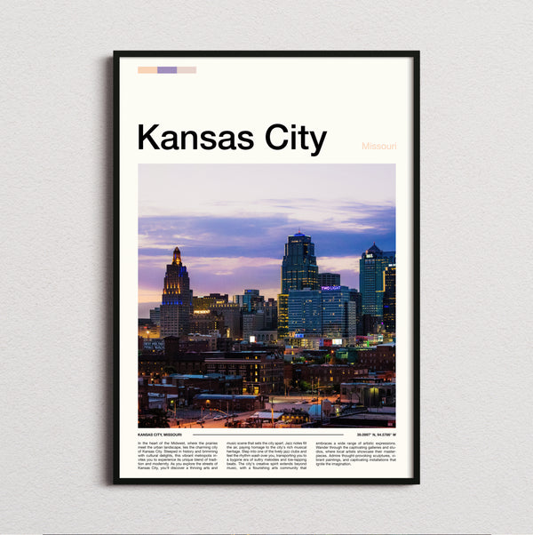 Kansas City - Night Skyline - Travel Print