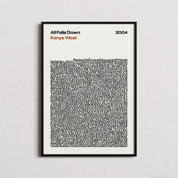 Kanye West All Falls Down Lyric Print in the cream colourway, framed