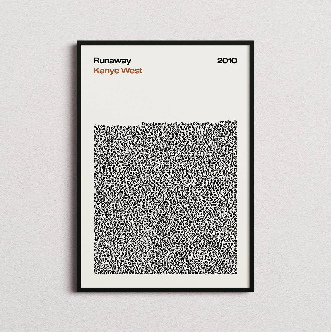 Kanye West Runaway Lyric Print in the cream colourway, framed
