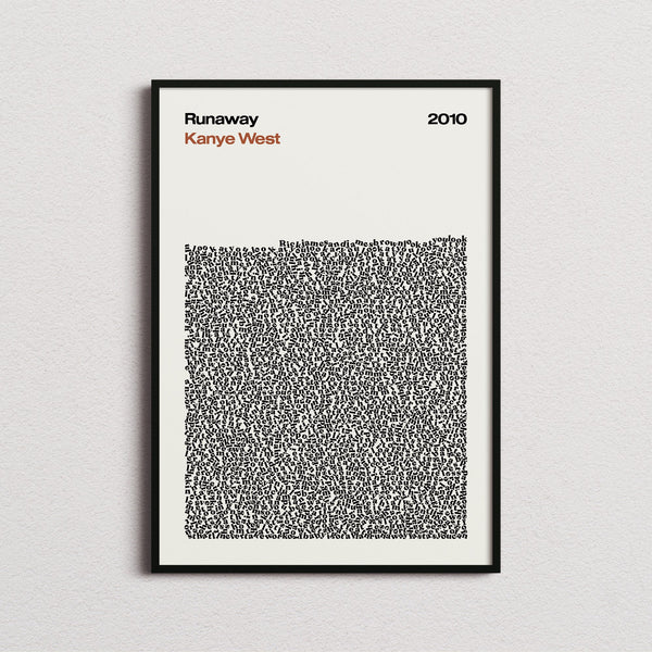 Kanye West Runaway Lyric Print in the cream colourway, framed