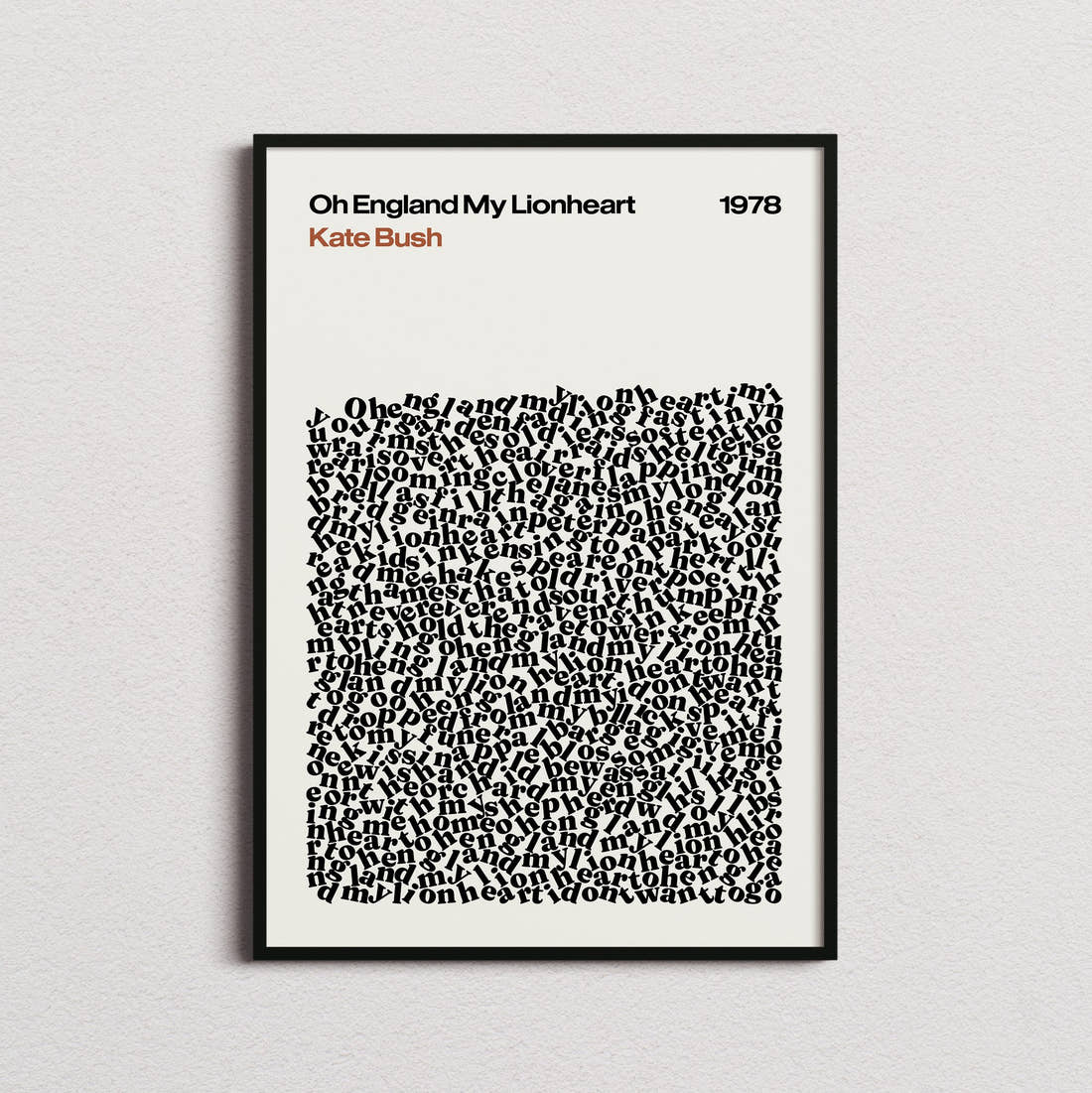 Kate Bush Oh England My Lionheart Lyric Print in the cream colourway, framed