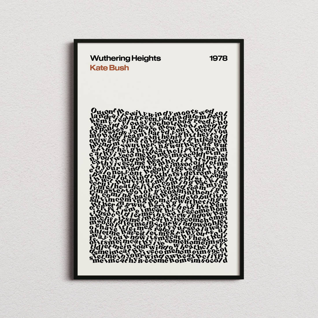 Kate Bush Wuthering Heights Lyric Print in the cream colourway, framed