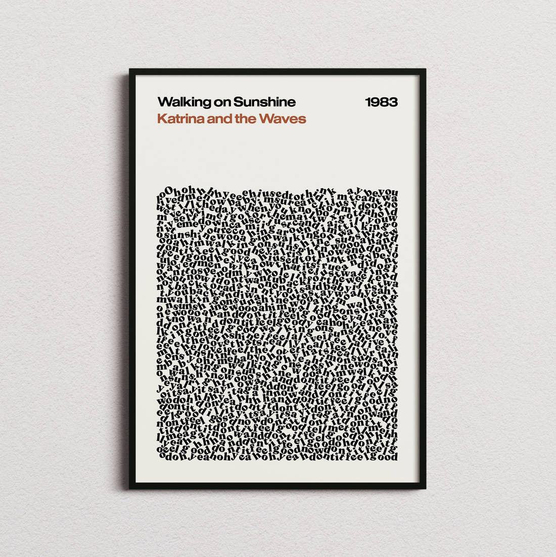 Katrina and the Waves Walking on Sunshine Lyric Print in the cream colourway, framed