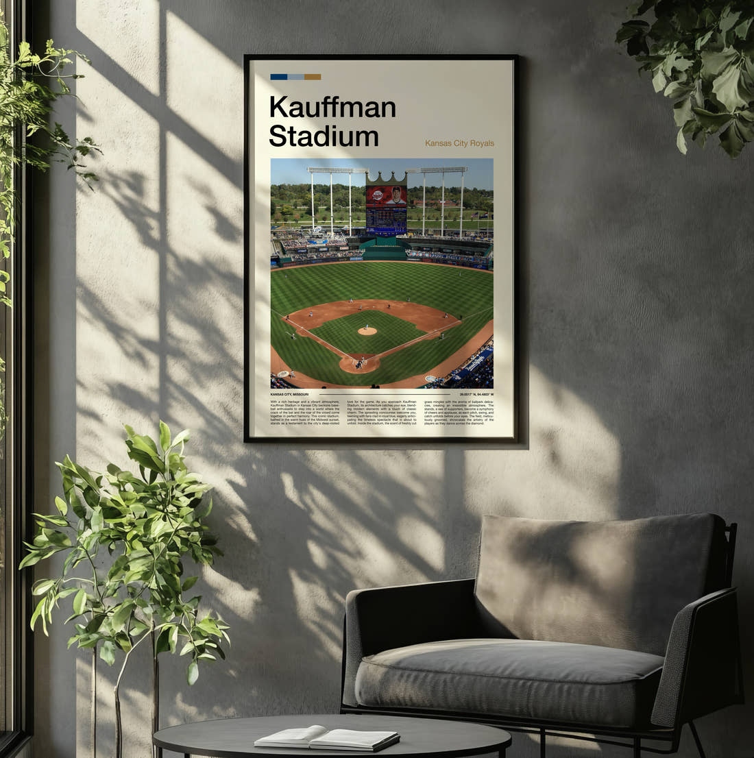 Kauffman Print framed on the wall of a relaxed living room