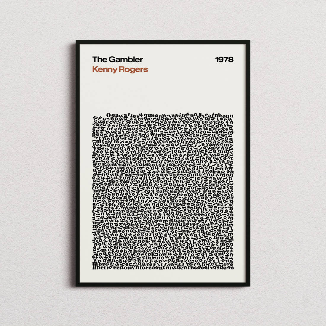 Kenny Rogers The Gambler Lyric Print in the cream colourway, framed