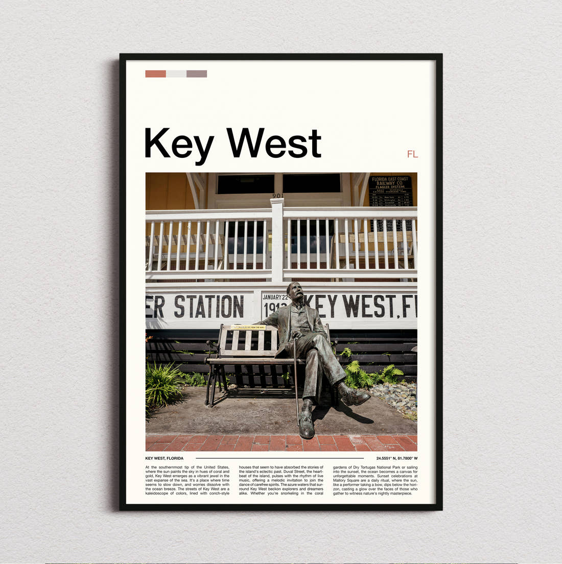 Key West Bench On A Porch Travel Print framed and photographed straight on