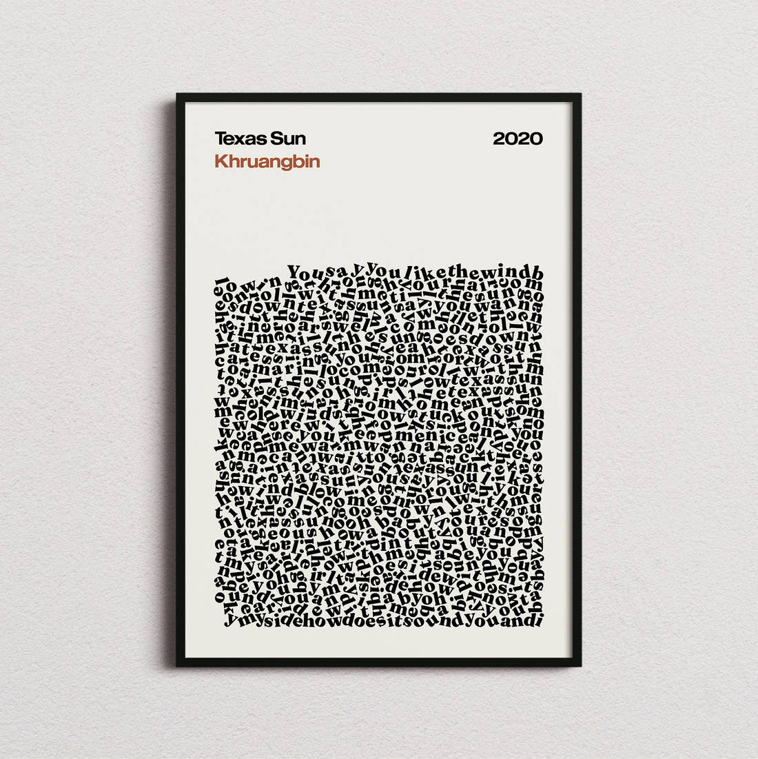 Khruangbin Texas Sun Lyric Print in the cream colourway, framed