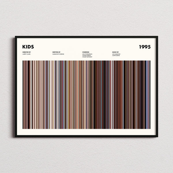 Kids Movie Barcode Poster framed and photographed straight on