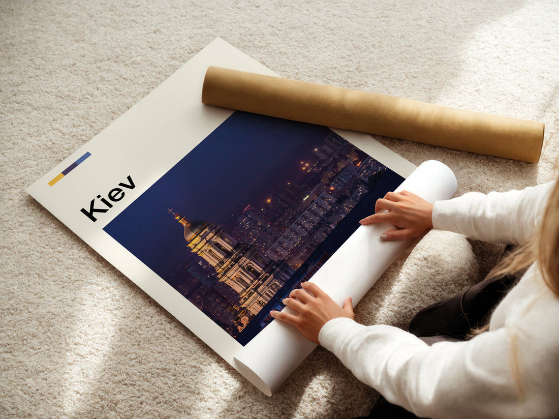 Kiev Great Lavra Bell Tower Travel Print being unrolled from its postal tube