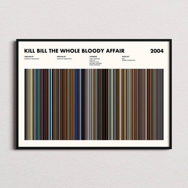 Kill Bill: The Whole Bloody Affair Movie Barcode Poster framed and photographed straight on