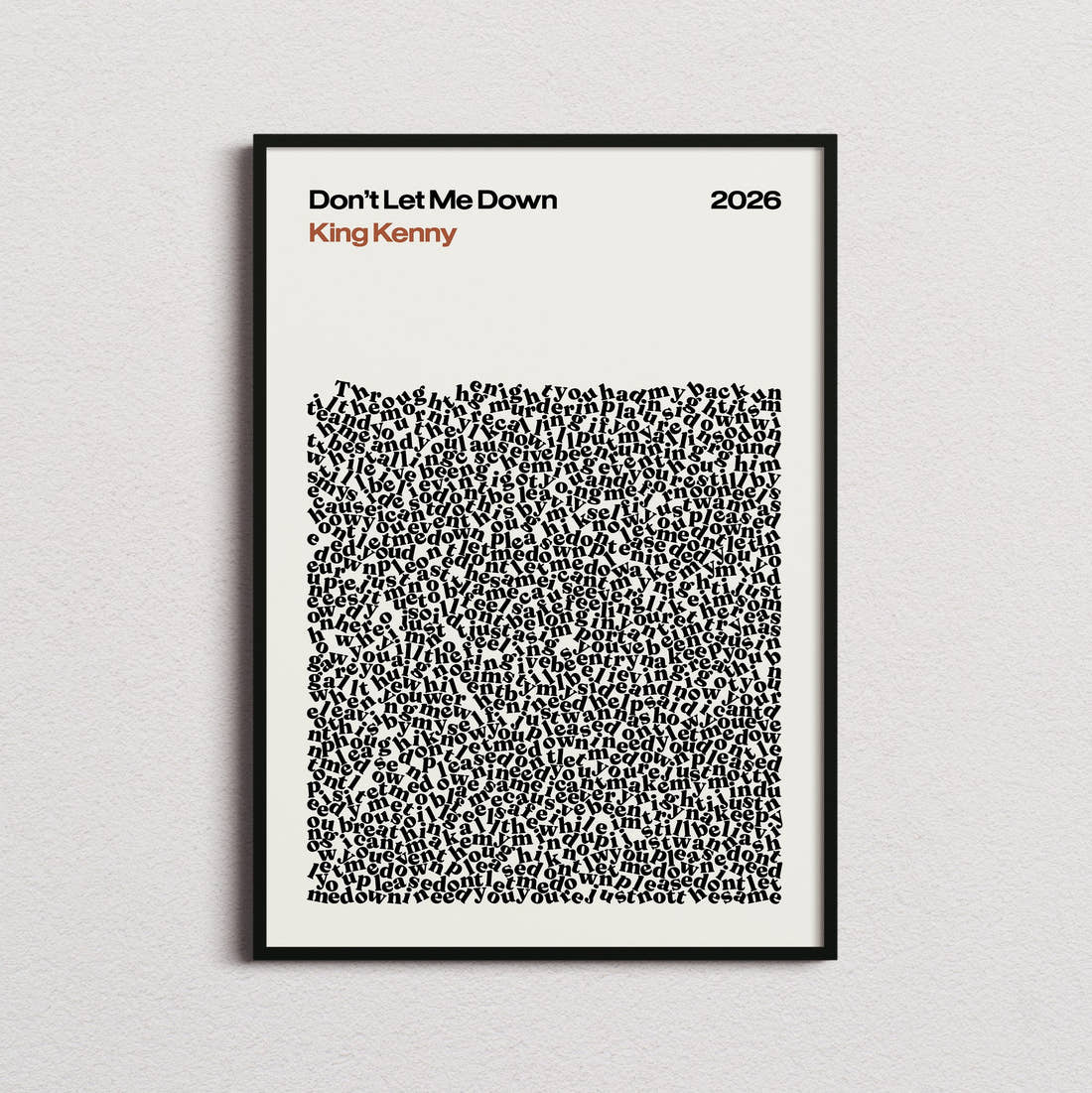 King Kenny Don't Let Me Down Lyric Print in the cream colourway, framed