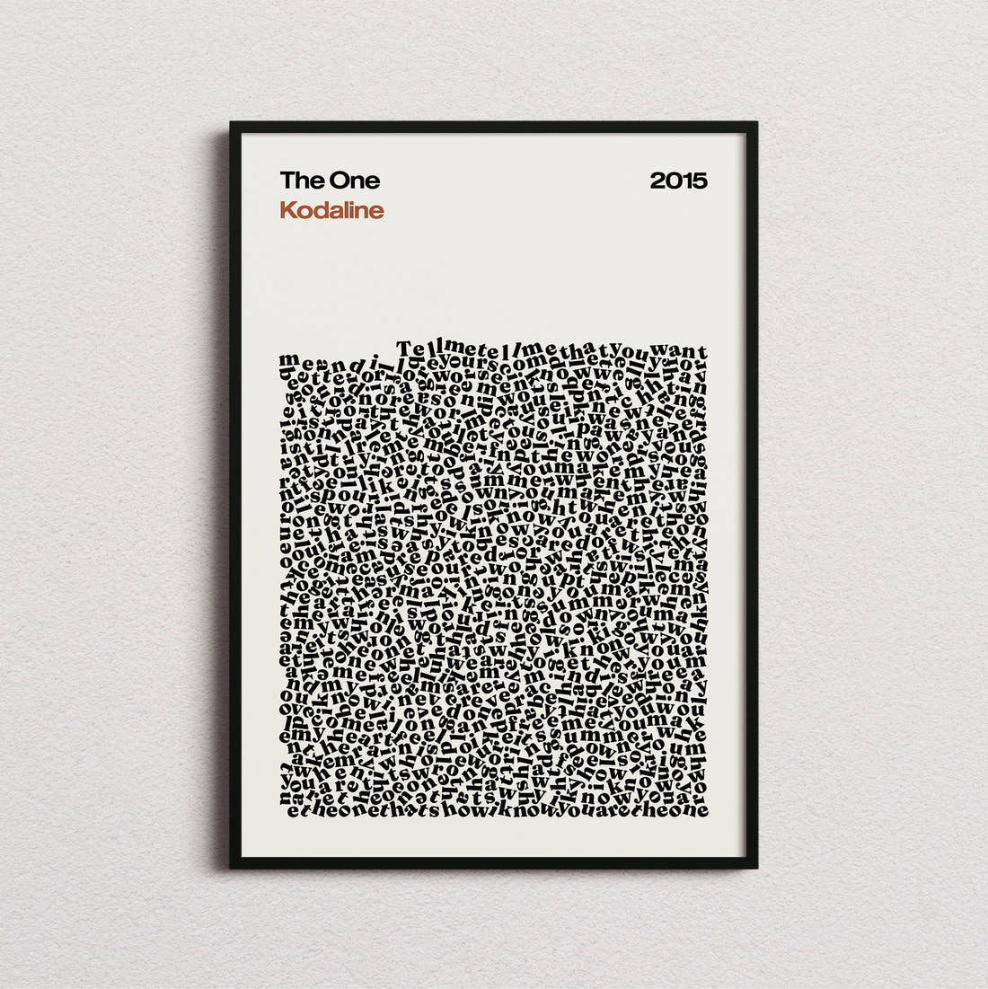 Kodaline The One Lyric Print in the cream colourway, framed