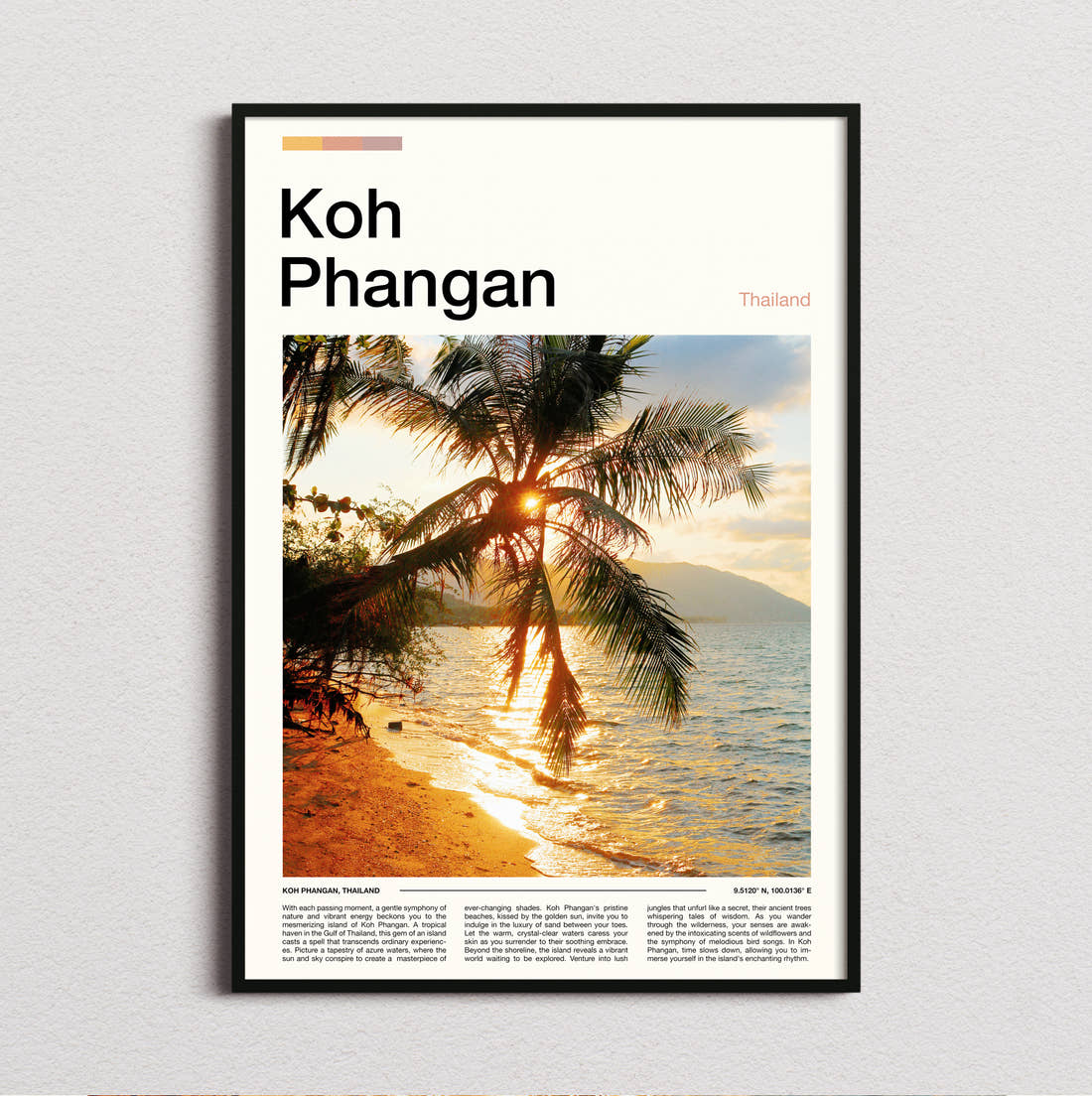 Koh Phangan Palm Trees At Sunset Travel Print framed and photographed straight on