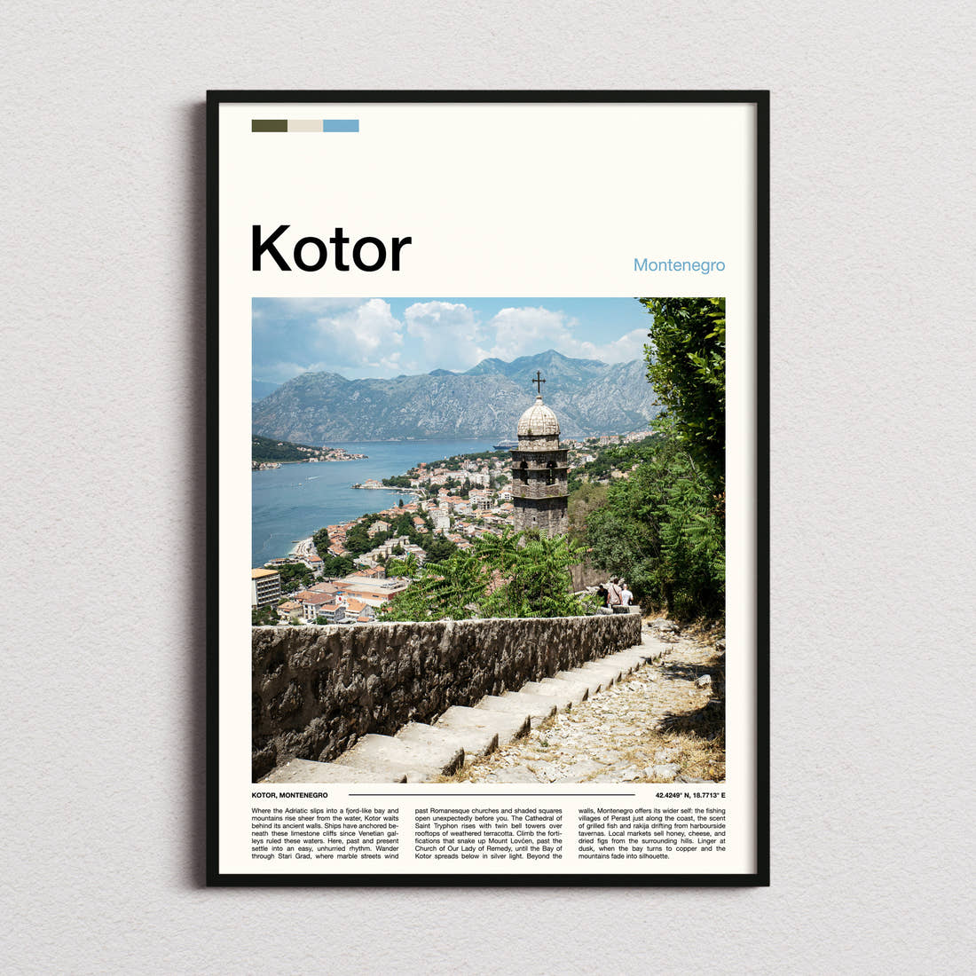 Kotor Bell Tower Overlook Travel Print framed and photographed straight on