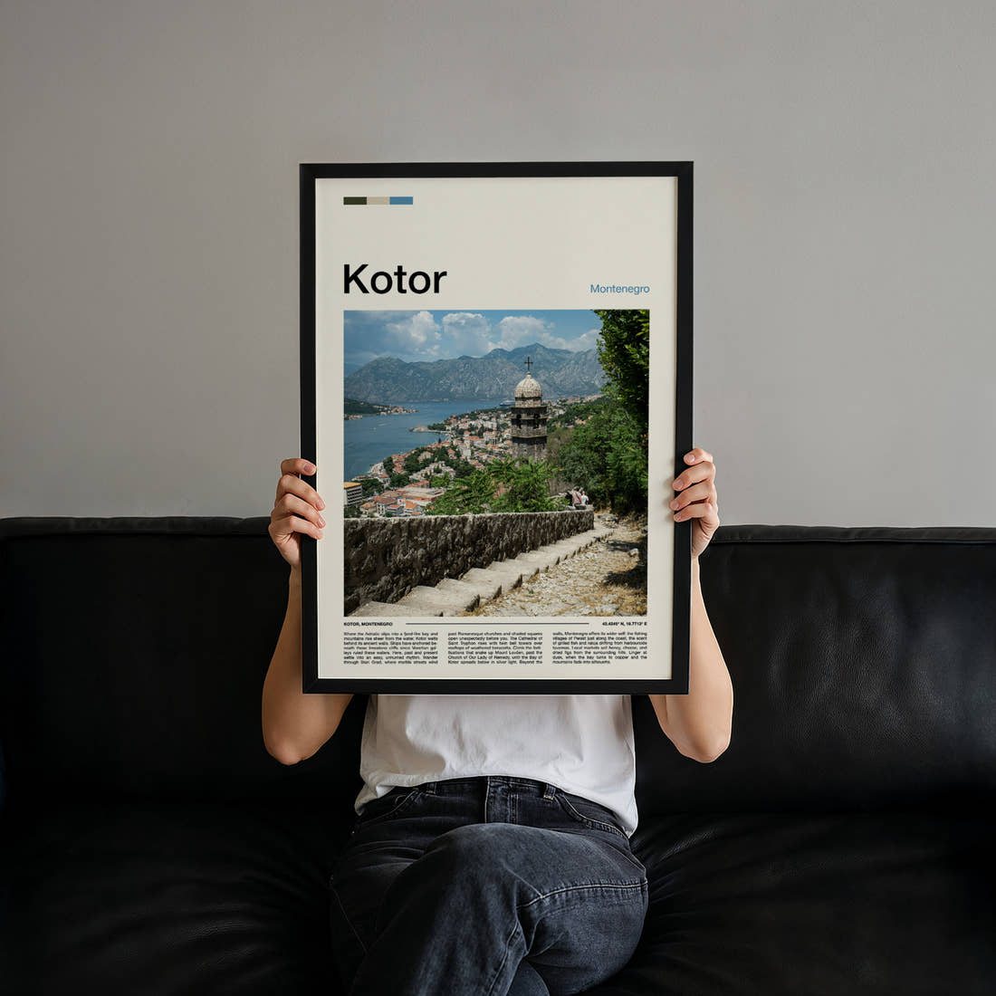 Kotor Bell Tower Overlook Travel Print held up by hand to show the size of the print