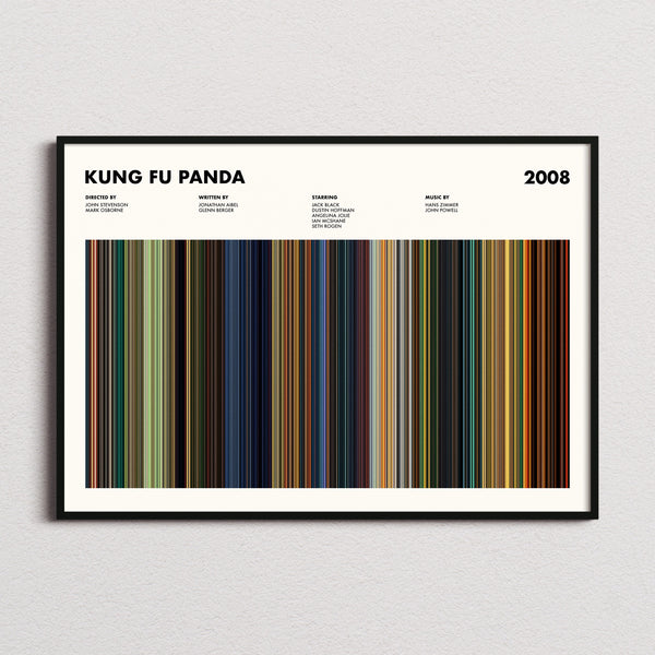 Kung Fu Panda Movie Barcode Poster framed and photographed straight on