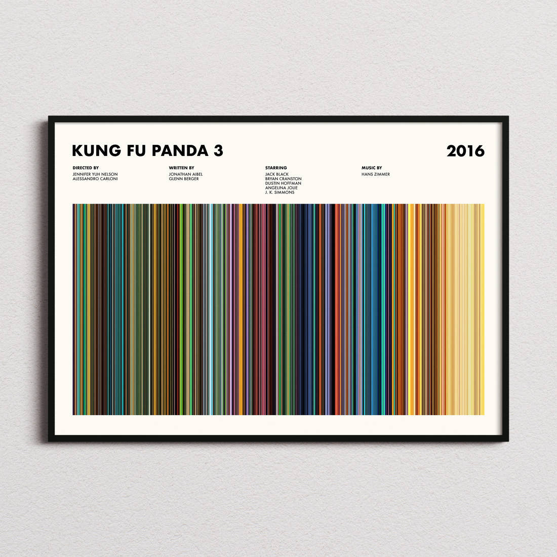Kung Fu Panda 3 Movie Barcode Poster framed and photographed straight on