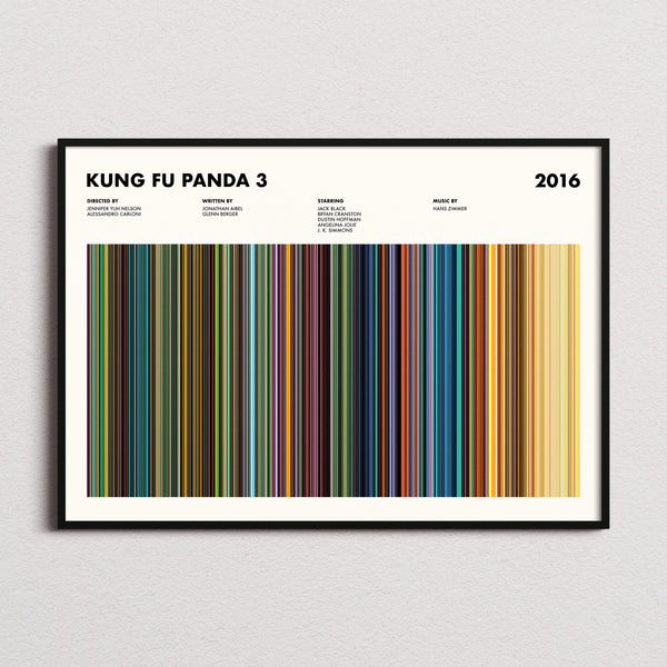 Kung Fu Panda 3 Movie Barcode Poster framed and photographed straight on